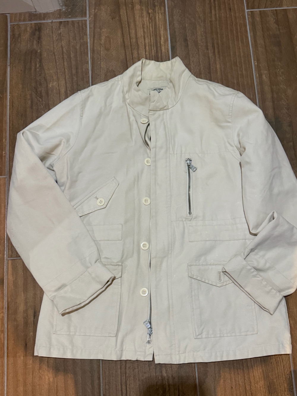 Ralph Lauren Polo Jeans Co. Off-White Cotton Label Detail vintage utility L - Picture 1 of 5